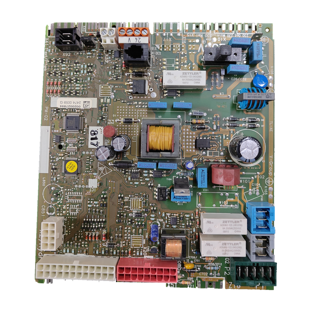 Placa electrónica V-GROUP 0020027894 · PM-02 para Saunier Duval Isomax F35 H-MOD MOD.2: Detalle de componentes de la placa