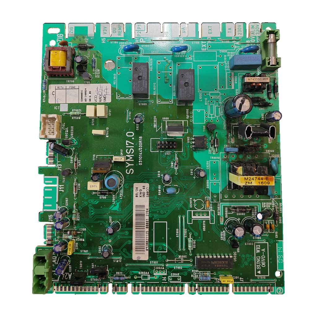 Placa Saunier Duval SYMSI7.0 · PCB 0310144400R18 para Themafast C25 E y Themaclassic F25E: vista