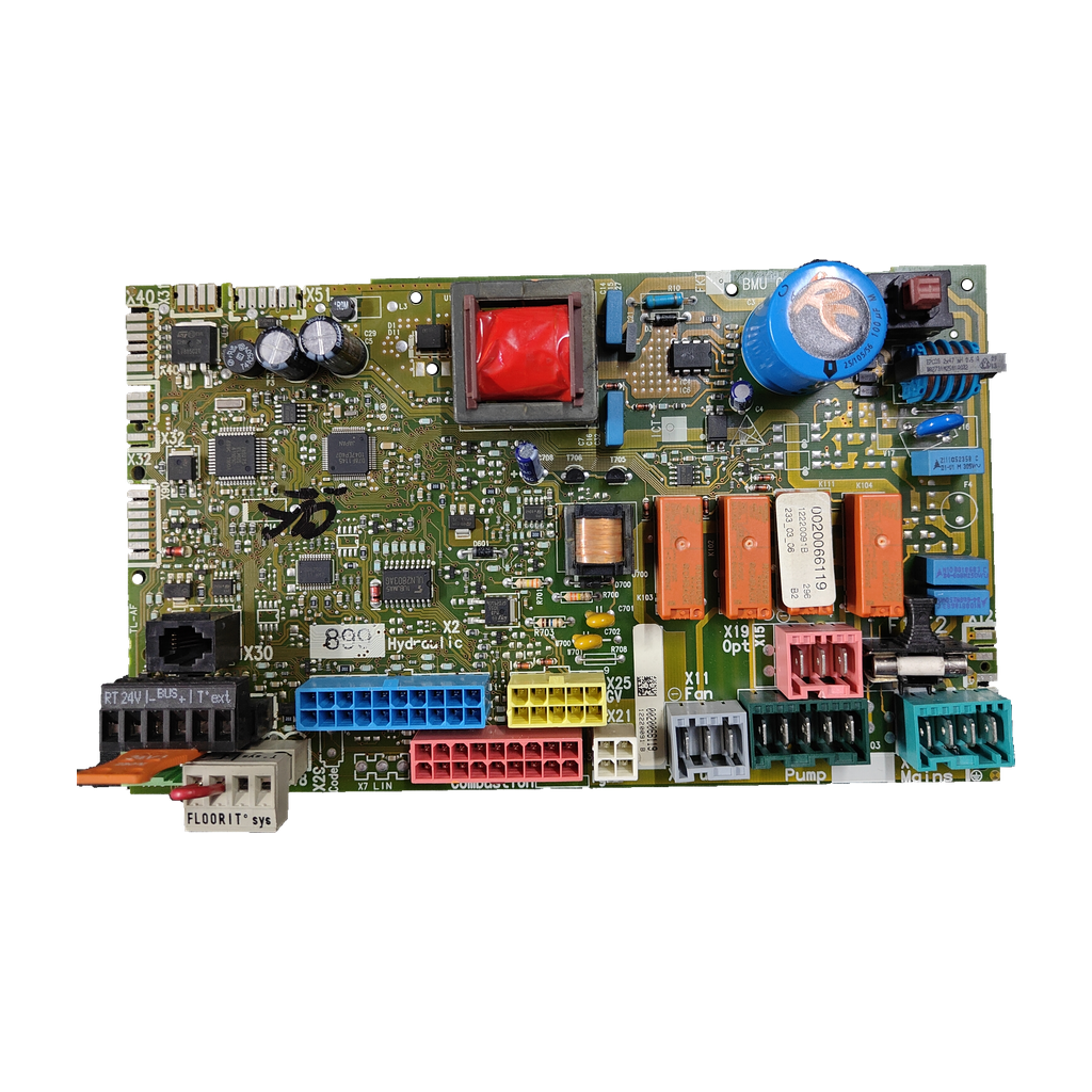 Placa electrónica Saunier Duval BMU 02 · 0020066119 para ThemaFast Condens F30 A-1: Detalle de componentes de la placa