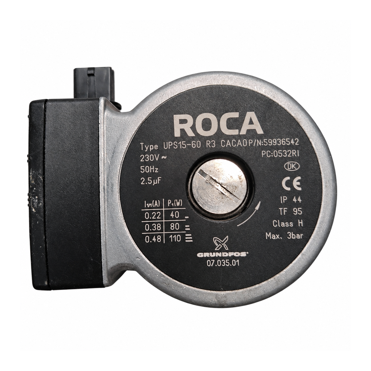 Bomba Grundfos UPS15-60 R3 CACA0 Roca – Ref. 59936542: Vista frontal de la pieza