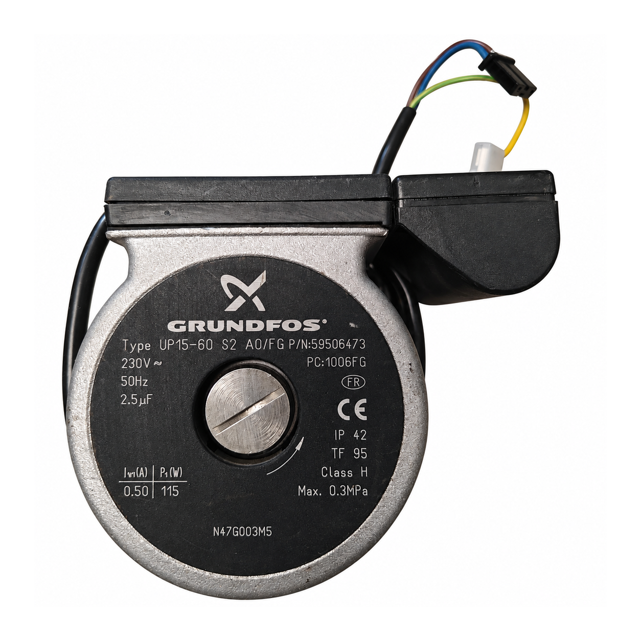 Bomba circuladora Grundfos UP15-60 S2 AO/FG · 59506473 para Fagor FEE-35 MAN: Vista frontal de la bomba
