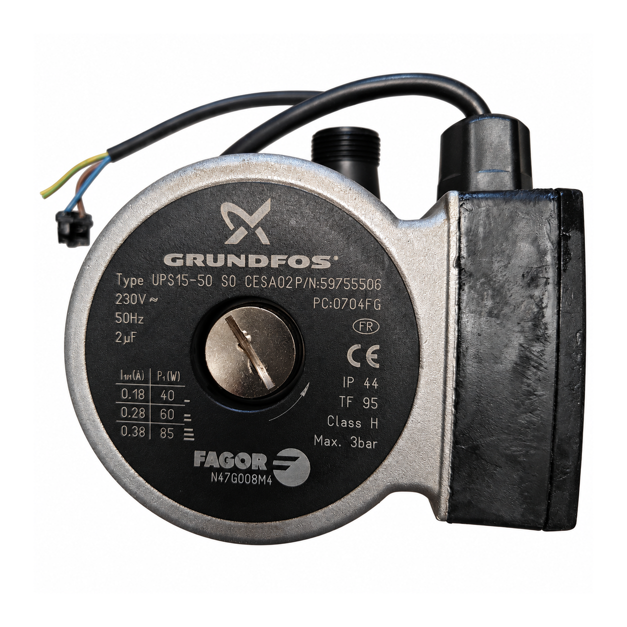 Bomba circuladora Grundfos UPS15-50 S0 CESA02 · 59755506: Vista frontal de la bomba
