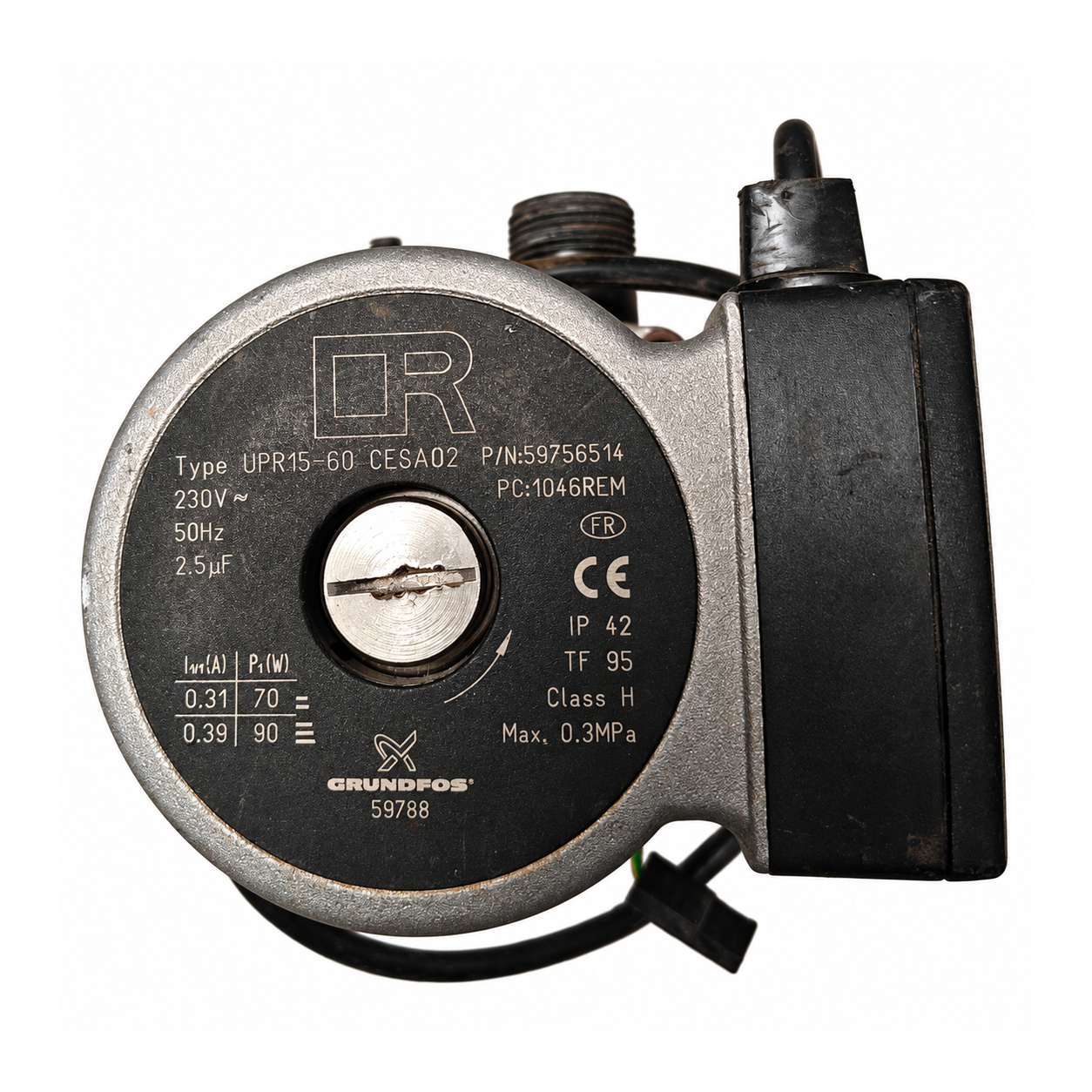 Bomba circuladora Grundfos UPR15-60 CESA02 · 59756514 para Fagor Natur FC 24/24N: Vista frontal de la bomba